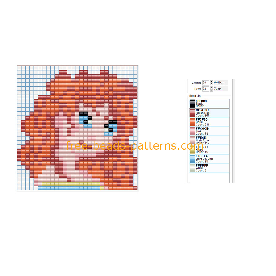 Disney Brave Merida Princess free Hama Beads Pyssla perler beads pattern download 30 x 30 8 colors