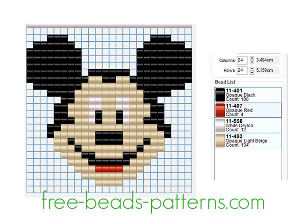 Disney Mickey Mouse face free Pyssla Hama Beads design 24 x 24 4 colors