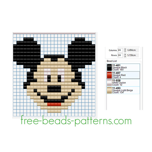 Disney Mickey Mouse face free Pyssla Hama Beads design 24 x 24 4 colors