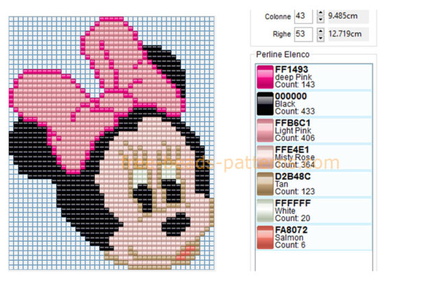 Disney Minnie Mouse face with pink bow baby toys Hama Beads midi maxi size pattern