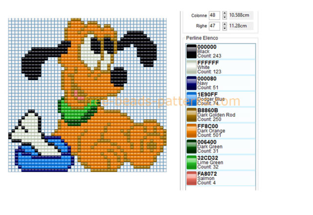 Disney Pluto dog full figure big size free perler beads Hama Beads pattern