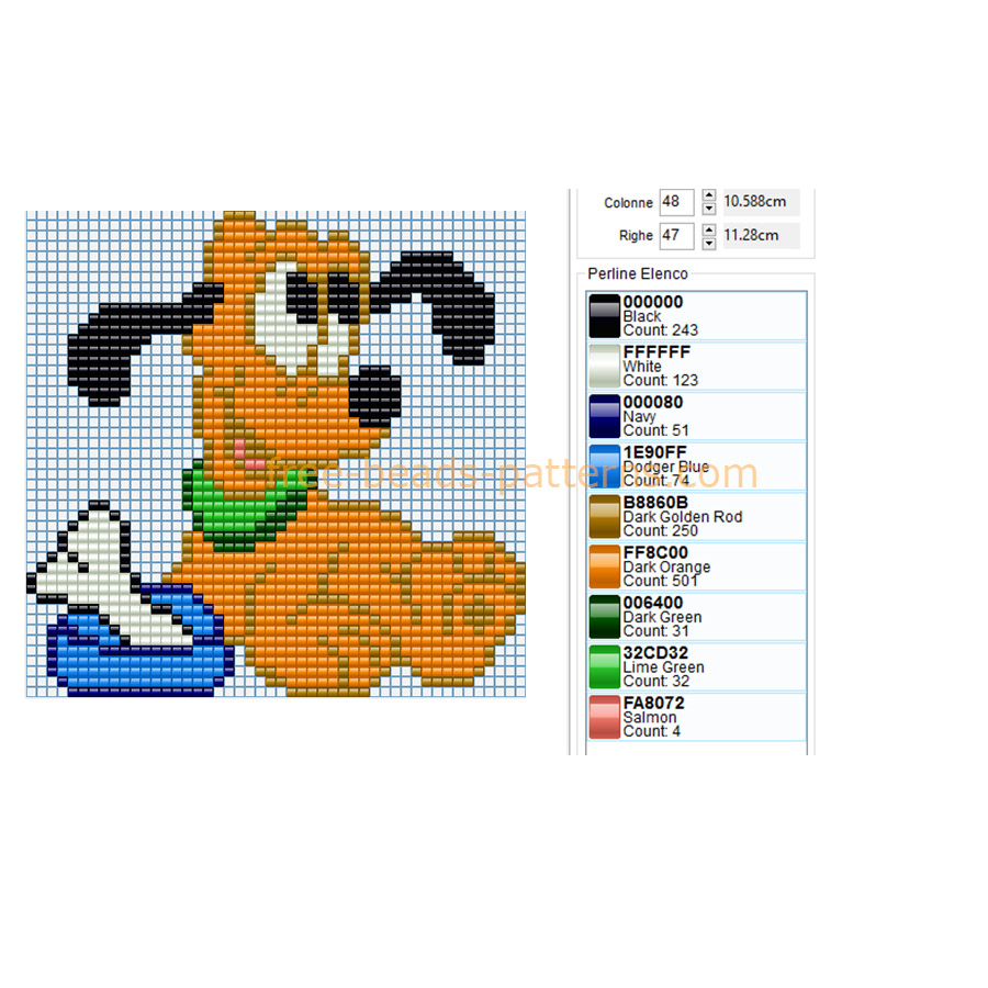 Disney Pluto dog full figure big size free perler beads Hama Beads pattern