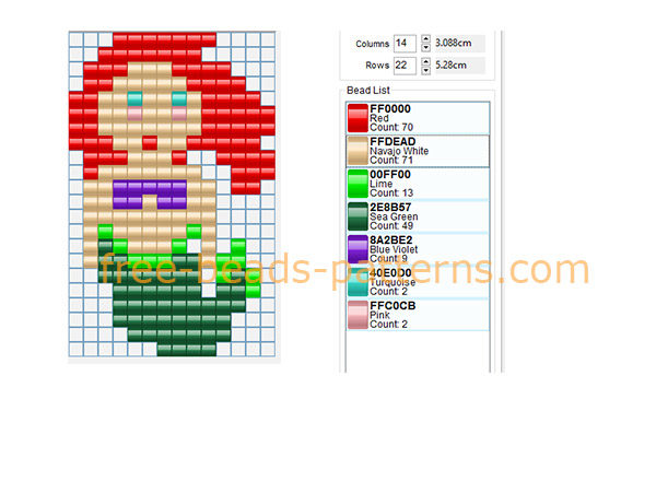 Disney Princess Ariel full figure Hama Beads perler beads pattern 14 x 22 7 colors