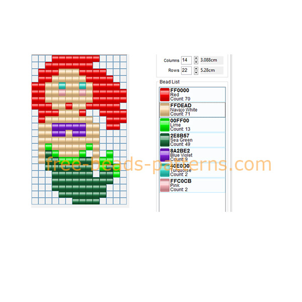 Disney Princess Ariel full figure Hama Beads perler beads pattern 14 x 22 7 colors