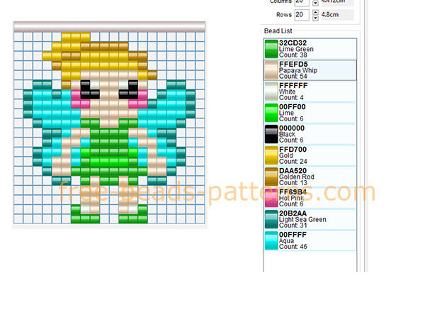 Disney Tinker Bell free perler beads pattern 20 x 20 beads 10 colors