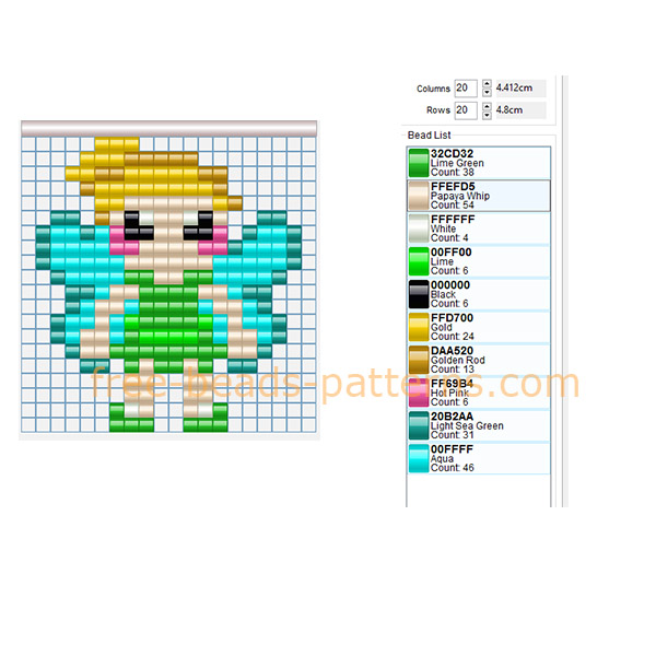 Disney Tinker Bell free perler beads pattern 20 x 20 beads 10 colors