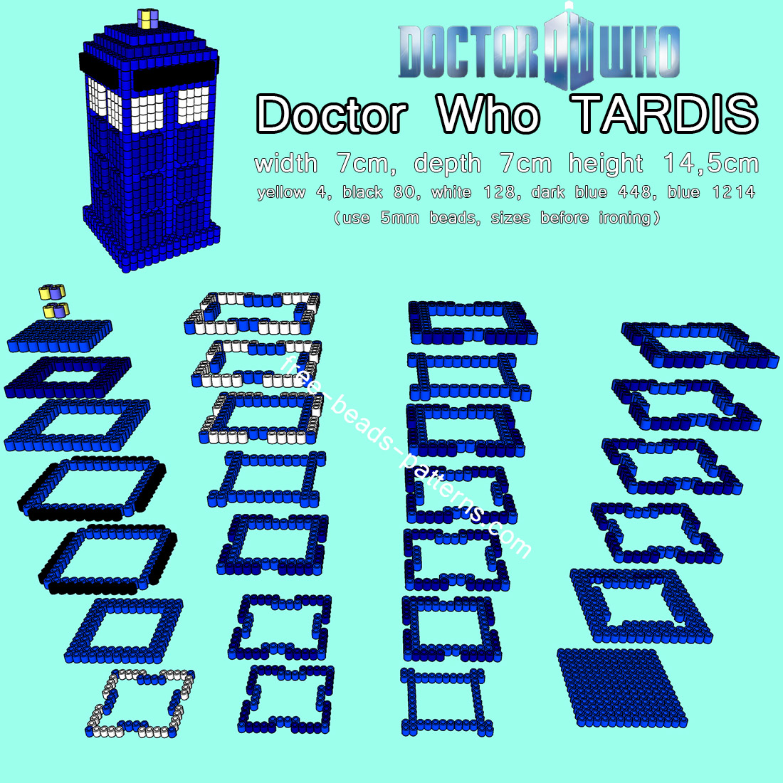 Doctor Who TARDIS 3D Hama beads Pyssla perler beads pattern