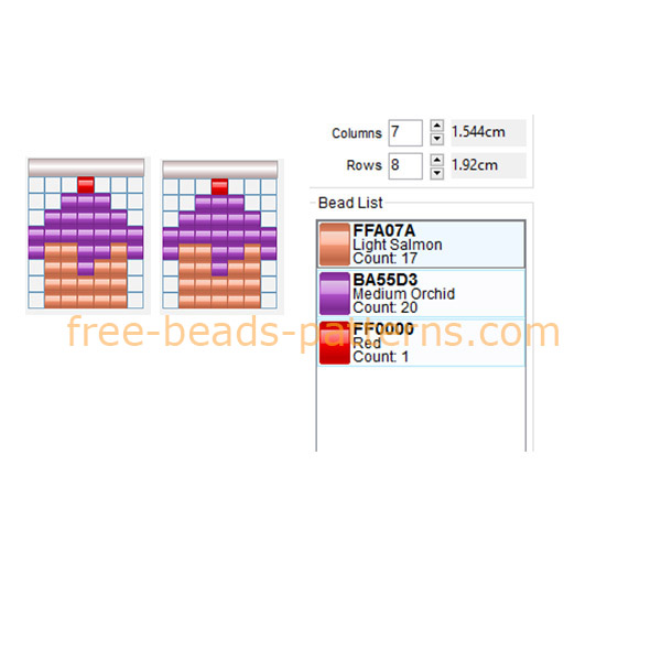 Earrings with cupcakes free perler beads pattern Hama Beads 7 x 8 3 colors