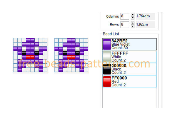 Earrings with violet stars 8 x 8 4 colors free perler beads pattern made with Bead Tool software