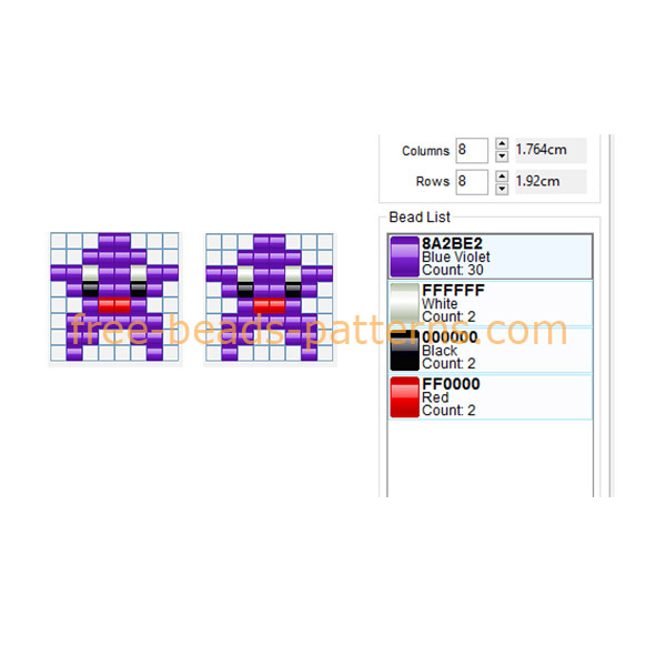 Earrings with violet stars 8 x 8 4 colors free perler beads pattern made with Bead Tool software