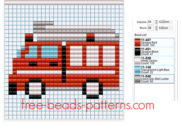 Fire truck free perler beads Hama Beads Pyssla pattern pixel art