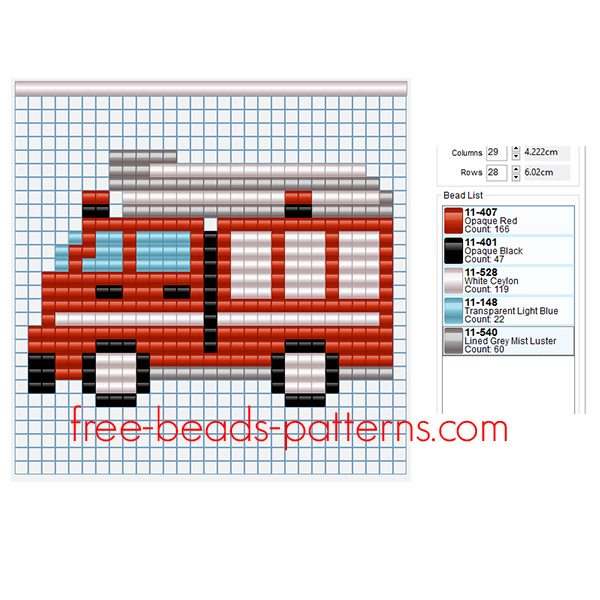 Fire truck free perler beads Hama Beads Pyssla pattern pixel art