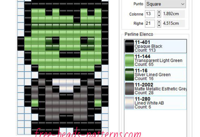 Frankenstein free hama beads pattern 5 colors