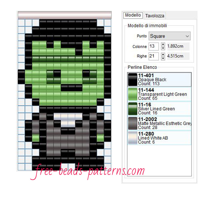 Frankenstein free hama beads pattern 5 colors