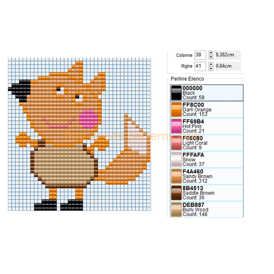 Freddy Fox Peppa Pig friend free perler beads pony beads pattern download