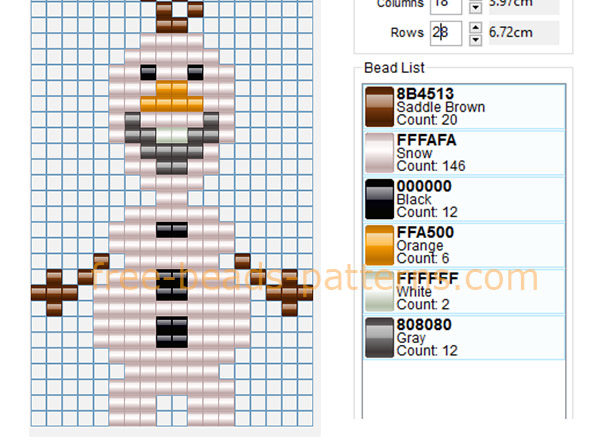 Funny Olaf snowman character from Disney Frozen free perler beads pattern