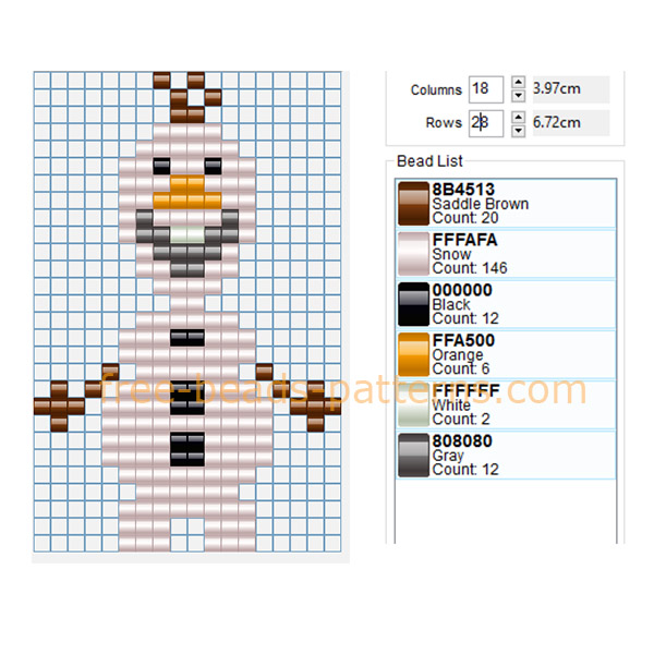 Funny Olaf snowman character from Disney Frozen free perler beads pattern