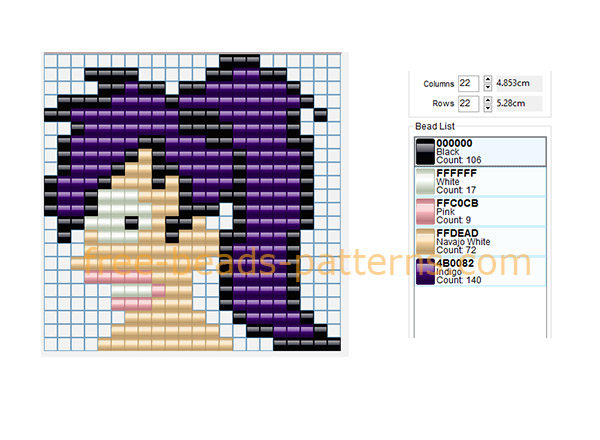 Futurama cartoon Leela face free Hama Beads fuse beads pattern design download