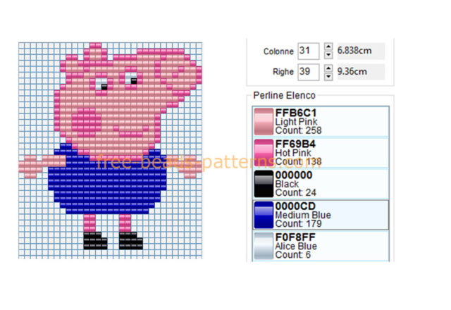 George Pig Peppa Pig character free perler beads pattern Hama Beads 31 x 39 5 colors