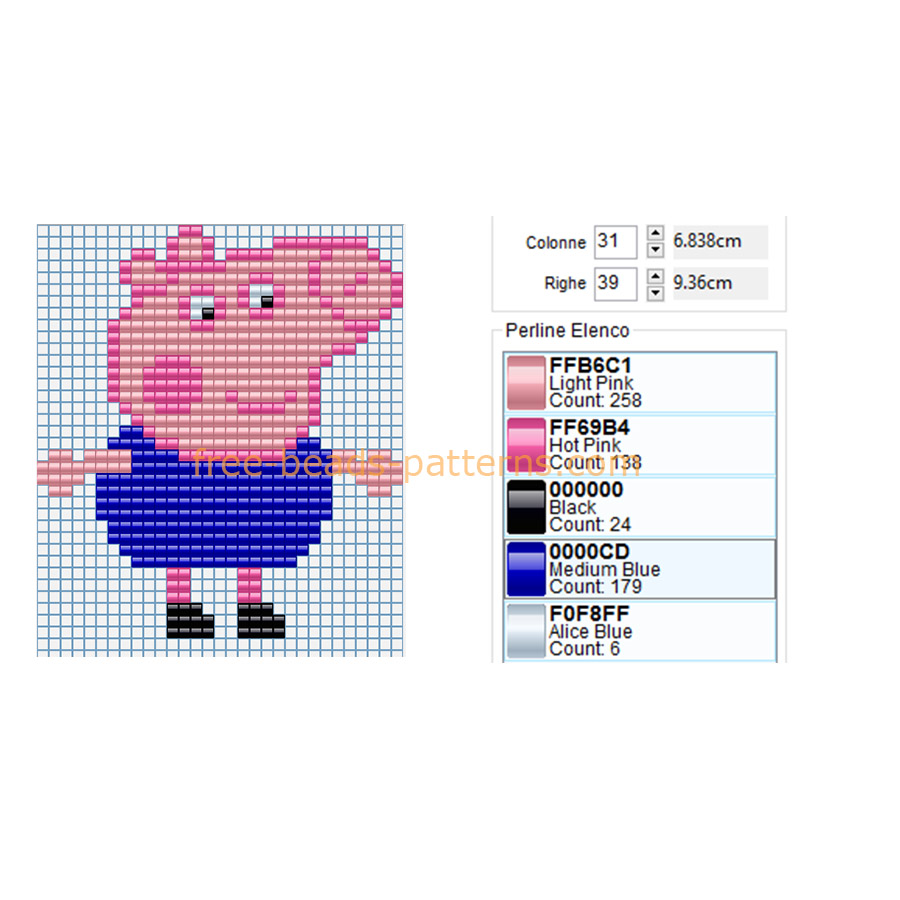 George Pig Peppa Pig character free perler beads pattern Hama Beads 31 x 39 5 colors