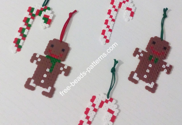 Gingerbread man and candy canes hama beads perler fuse beads final photo