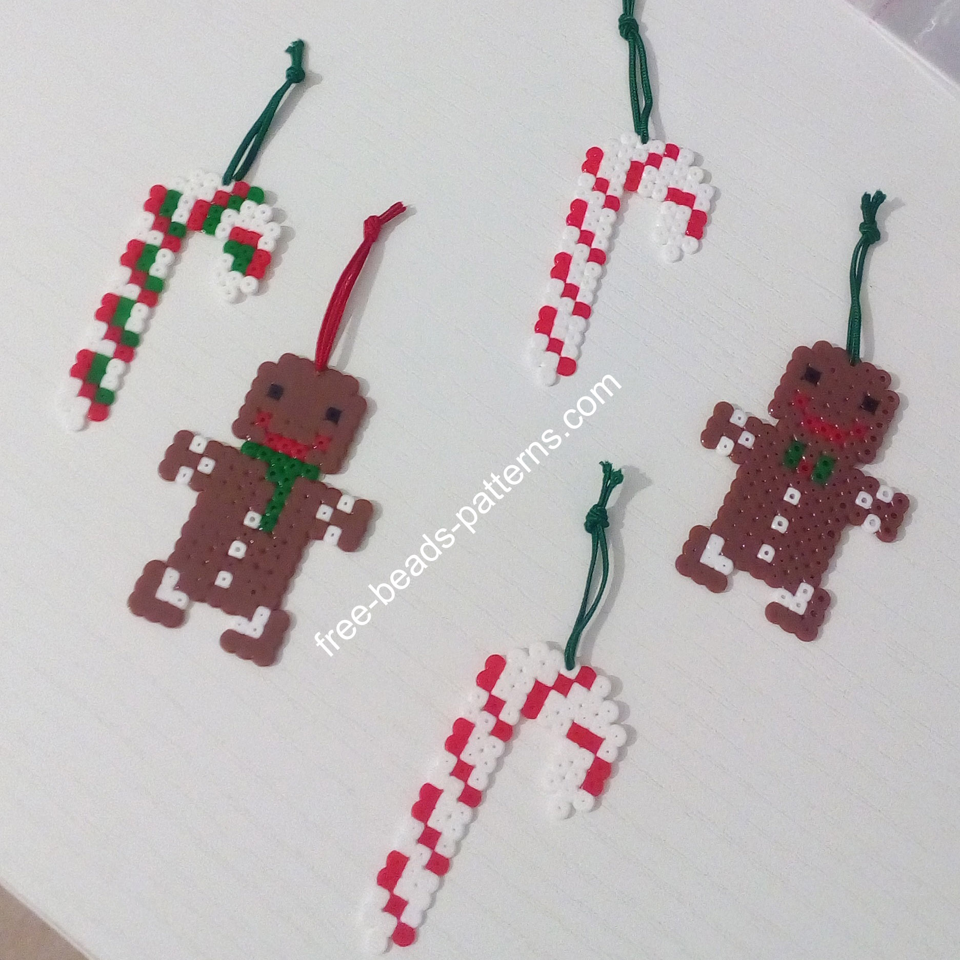 Gingerbread man and candy canes hama beads perler fuse beads final photo