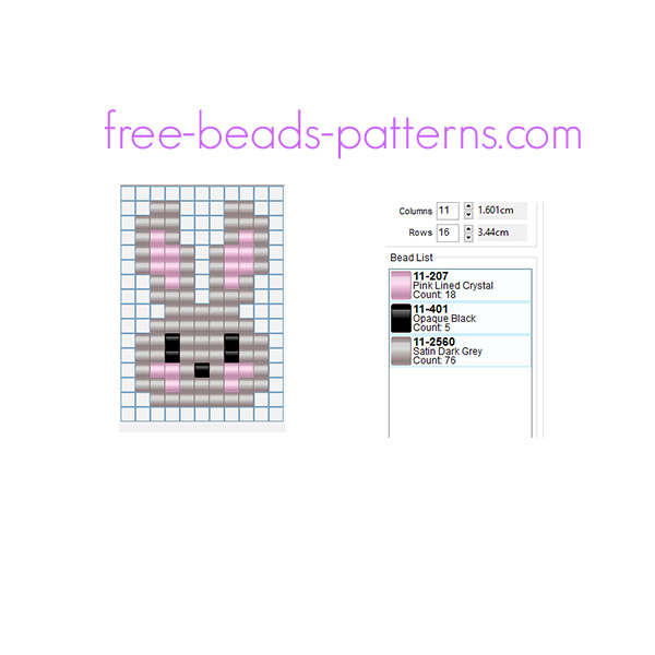Grey rabbit free Hama Beads Pyssla pony beads pattern for children