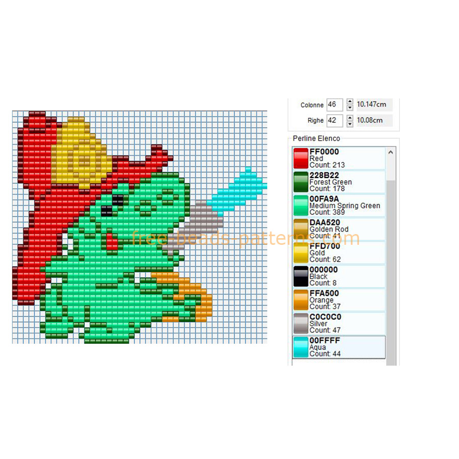 Grisù from the cartoons small green dragon firefighter free Hama Beads baby toys pattern