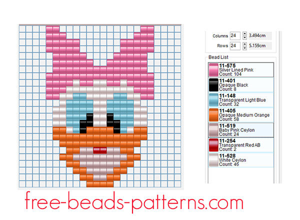 Hama Beads Pyssla pattern with Disney Daisy Duck