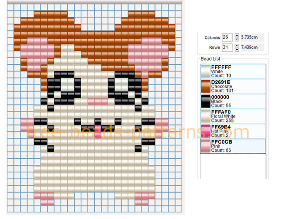 Hamtaro free Hama Beads pony beads pattern for children size 24 x 29 6 colors