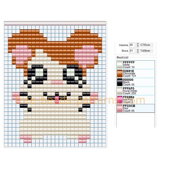 Hamtaro free Hama Beads pony beads pattern for children size 24 x 29 6 colors