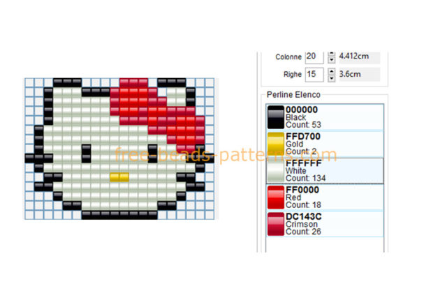Hello Kitty face with a red bow free Hama Beads pattern download 20 x 15 5 colors