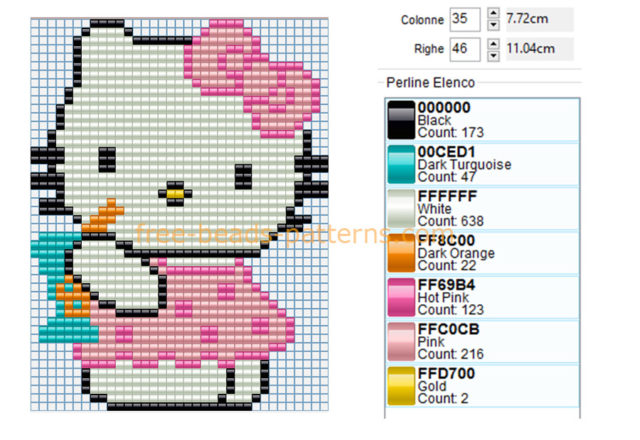 Hello Kitty with a drink free fuse beads pattern download baby toy idea 35 x 46 7 colors