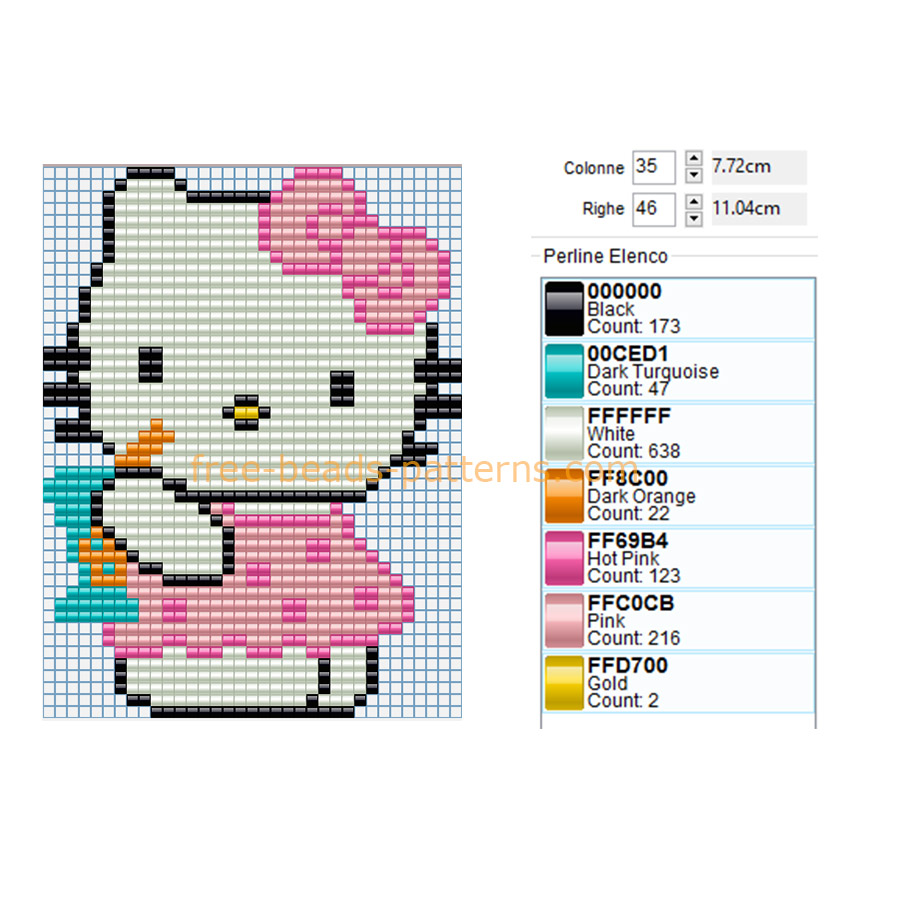 Hello Kitty with a drink free fuse beads pattern download baby toy idea 35 x 46 7 colors