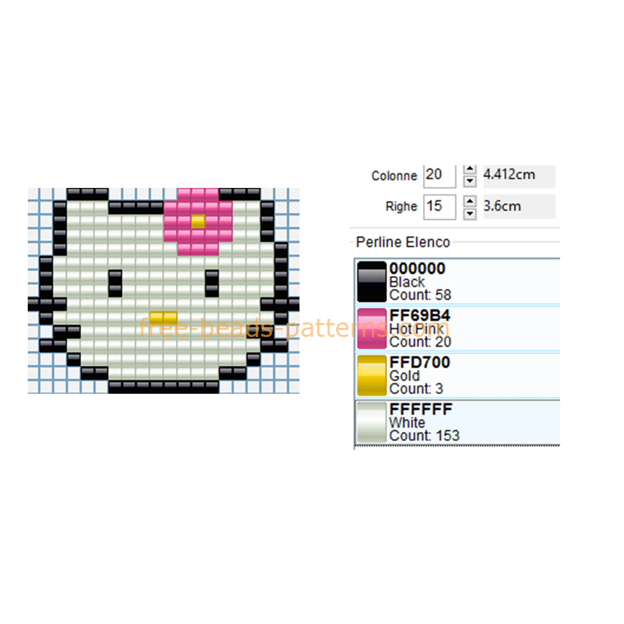 Hello Kitty with a flower free perler beads Hama Beads pattern 20 x 15 4 colors