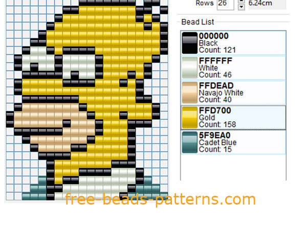 Homer Simpson face free perler beads pattern fusion beads keychain keyring 20 x 26 5 colors