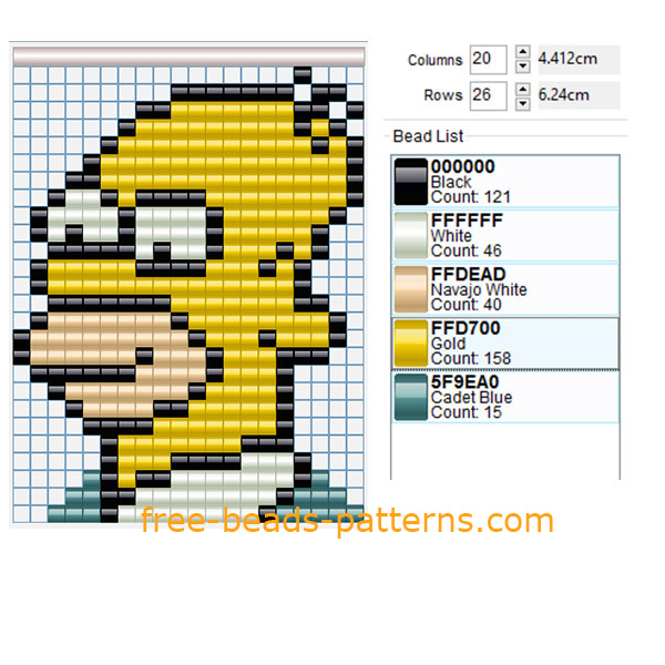 Homer Simpson face free perler beads pattern fusion beads keychain keyring 20 x 26 5 colors