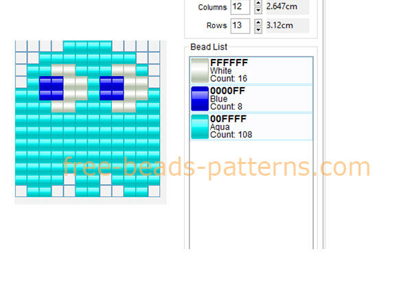 Inky Pacman light blue enemy ghost free perler beads pony beads pattern download