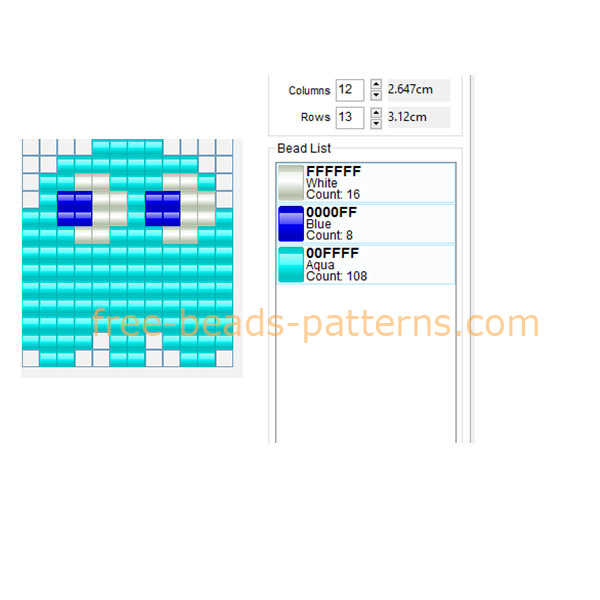 Inky Pacman light blue enemy ghost free perler beads pony beads pattern download