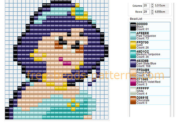 Jasmine Disney Princess face free Hama Beads perler beads pattern design