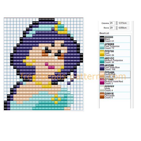 Jasmine Disney Princess face free Hama Beads perler beads pattern design