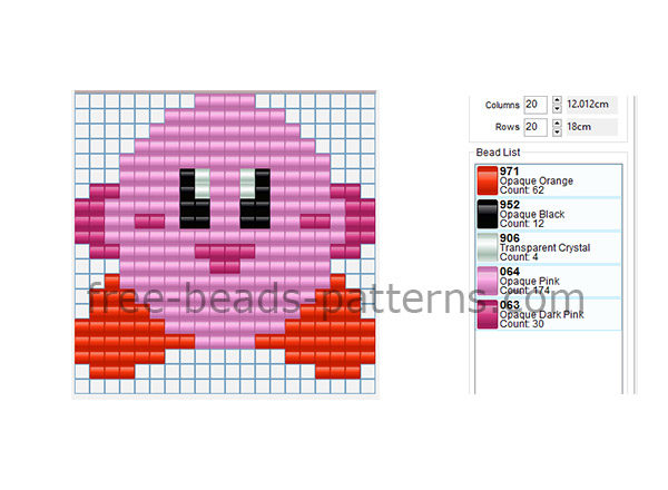 Kirby free Hama Beads Pyssla perler beads pattern size 20 x 20 5 colors