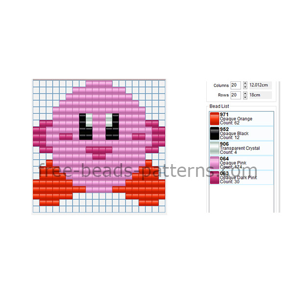 Kirby free Hama Beads Pyssla perler beads pattern size 20 x 20 5 colors