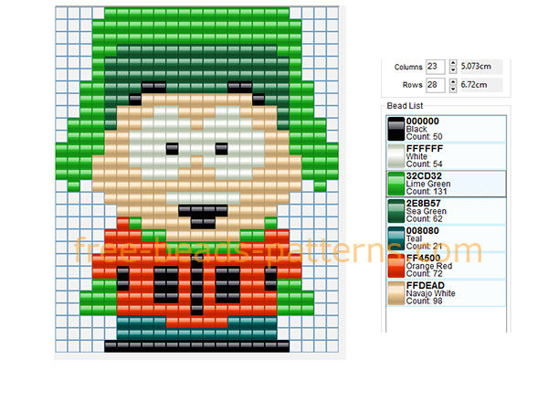 Kyle South Park cartoon character free pixel beads seed beads pattern download