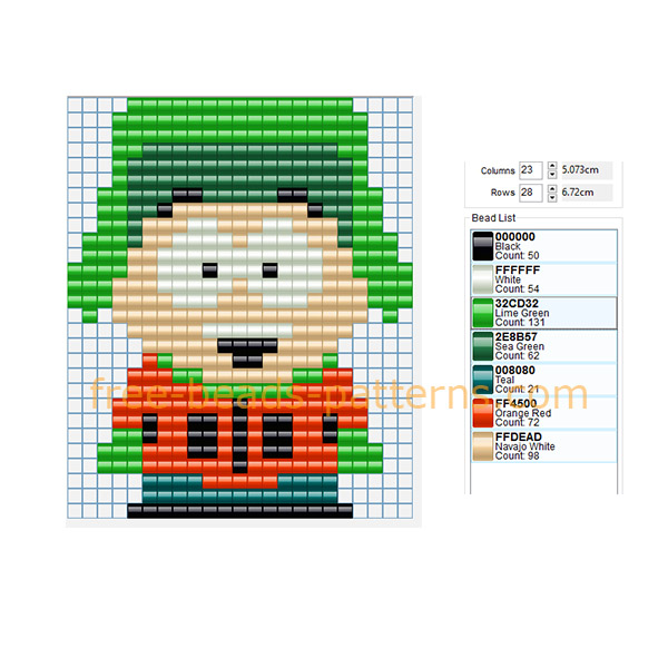 Kyle South Park cartoon character free pixel beads seed beads pattern download