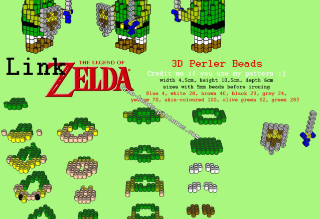 Link from The Legend Of Zelda free 3D Perler Beads Hama Beads Pyssla pattern tutorial