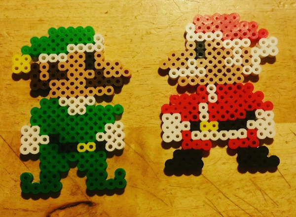 Mario and Luigi Christmas hama beads by Instagram Follower origamipoetrybeads
