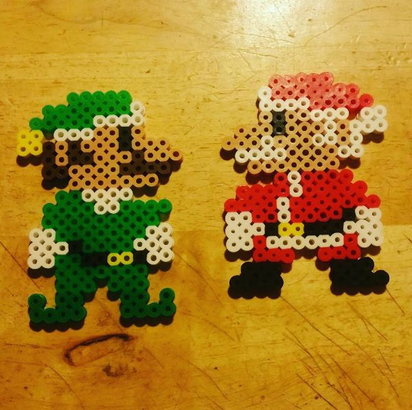 Mario and Luigi Christmas hama beads by Instagram Follower origamipoetrybeads