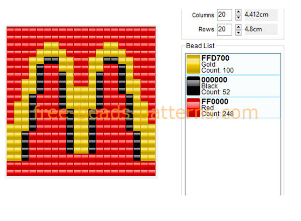 Mc Donald’ s logo free perler beads Hama Beads pattern 20 x 20 3 colors