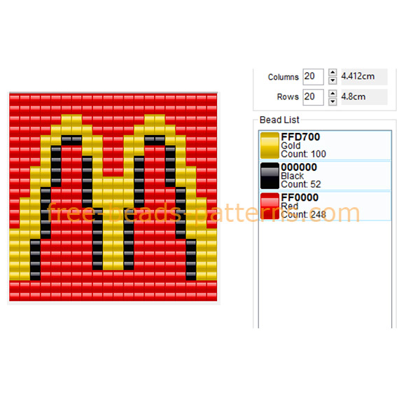 Mc Donald’ s logo free perler beads Hama Beads pattern 20 x 20 3 colors